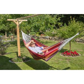 Traditionel dobbelt Inka h�ngek�je i flotte br�ndte farver,  stofm�l 155 x 220 cm slidst�rkt bomuld