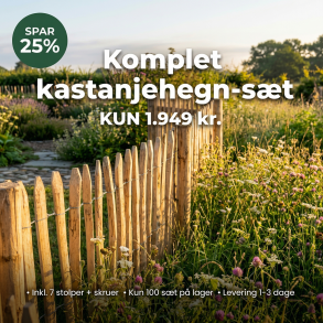 Kastanjehegn 10 meter x 0,90 m (+/- 7 cm staveafstand) inkl. 7 kraftige kastanjestolper 160 cm �:8/10  stolper - incl. skruer